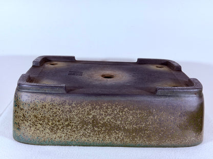 Preowned Japanese Tokoname Glazed Rectangular Bonsai Pot Aiba Koyo - 13” By 10”
