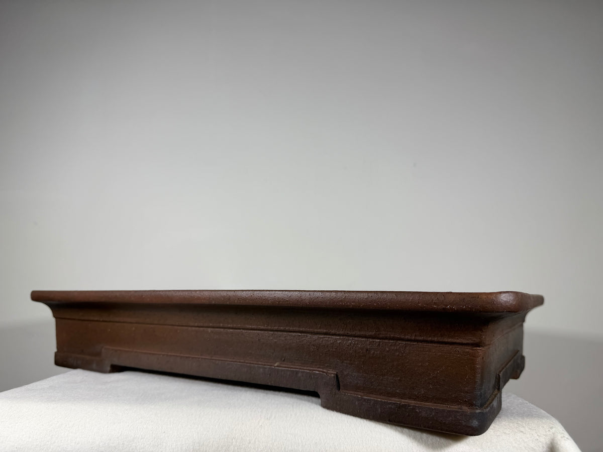 Preowned Japanese Tokoname Unglazed Shallow Rectangular Bonsai Pot Syouzan - 19.5” x 14” x 3.5”