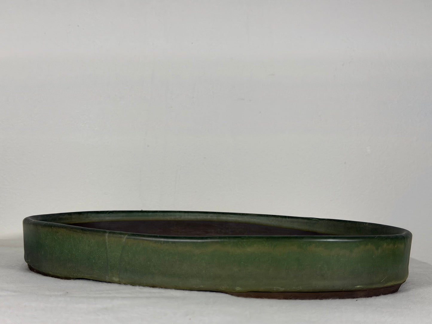 Preowned Japanese Tokoname Glazed Shallow Oval Bonsai Pot - 11.75” By 8.25”