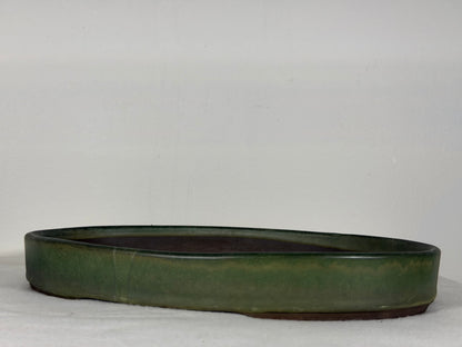 Preowned Japanese Tokoname Glazed Shallow Oval Bonsai Pot - 11.75” By 8.25”
