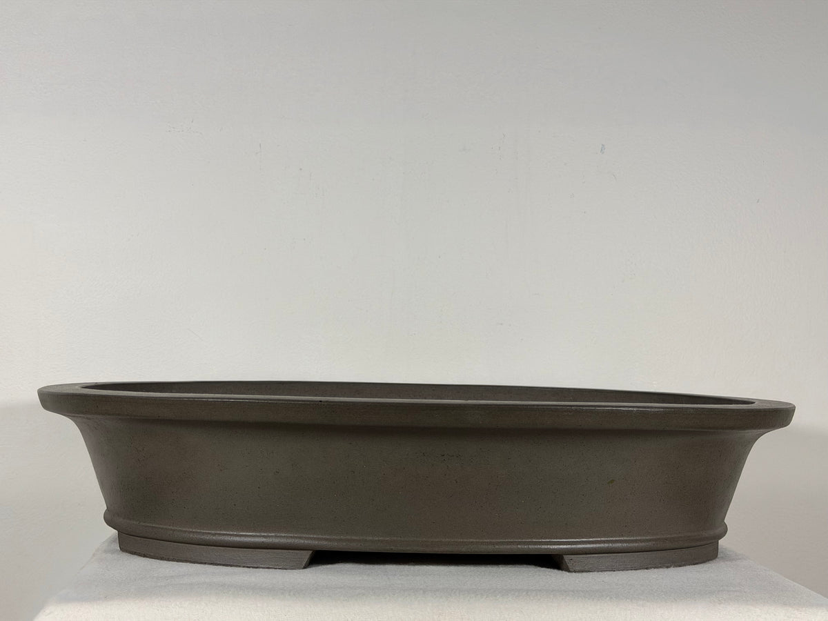 Preowned Japanese Tokoname Unglazed Oval Bonsai Pot Has Stamp - 20” x 15” x 4”
