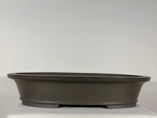 Preowned Japanese Tokoname Unglazed Oval Bonsai Pot Has Stamp - 20” x 15” x 4”