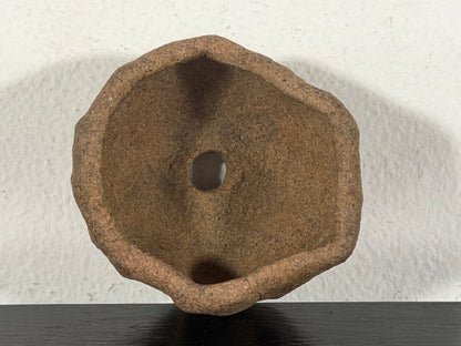Preowned Japanese Tokoname Unglazed Round Bonsai Pot has Stamp - 2” By 1 1/8”