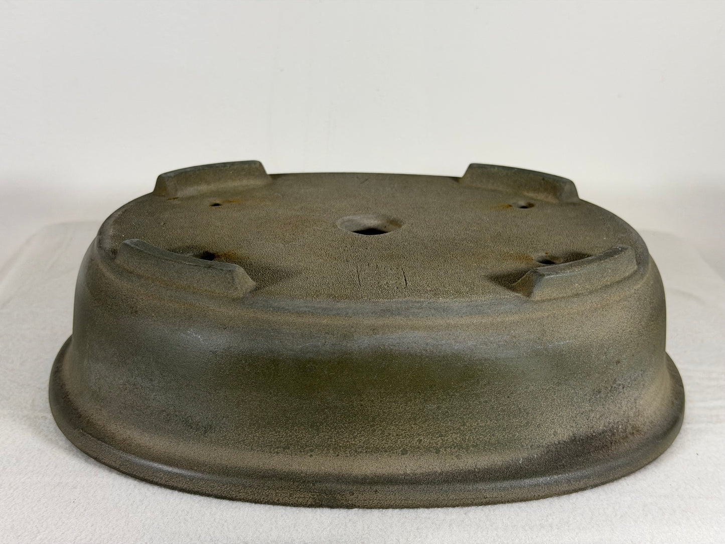 Preowned Japanese Tokoname Unglazed Oval Bonsai Pot Yamakou - 11.5” By 9”