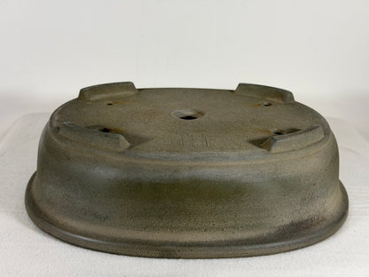 Preowned Japanese Tokoname Unglazed Oval Bonsai Pot Yamakou - 11.5” By 9”
