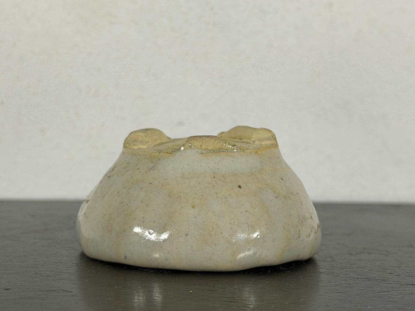 Preowned Japanese Tokoname Glazed Round Bonsai Pot With Stamp - 2” By 1”