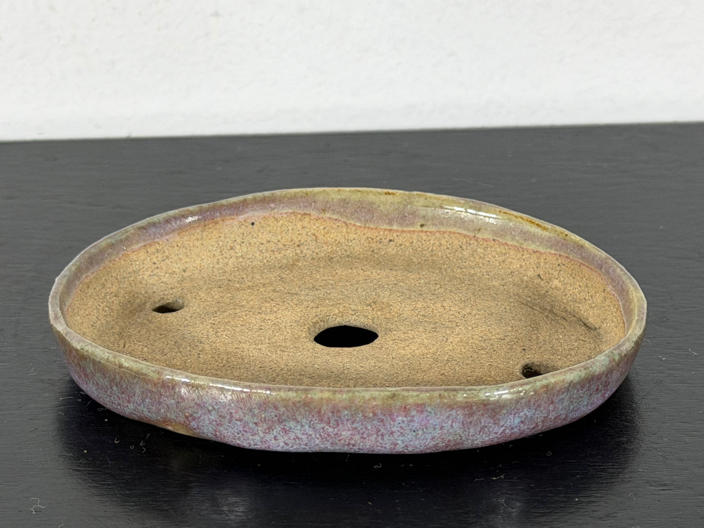 Preowned Vintage Japanese Tokoname Glazed Shallow Bonsai Pot - 3.25” By 2 3/8”