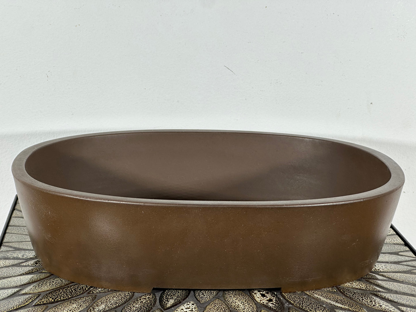 Preowned Japanese Tokoname Unglazed Oval Bonsai Pot Sankyu - 14 3/8” By 11”
