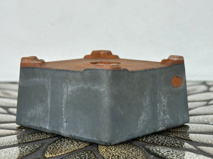 Preowned Japanese Tokoname Glazed Square Bonsai Pot with Stamp - 3.35” By 1 5/8”