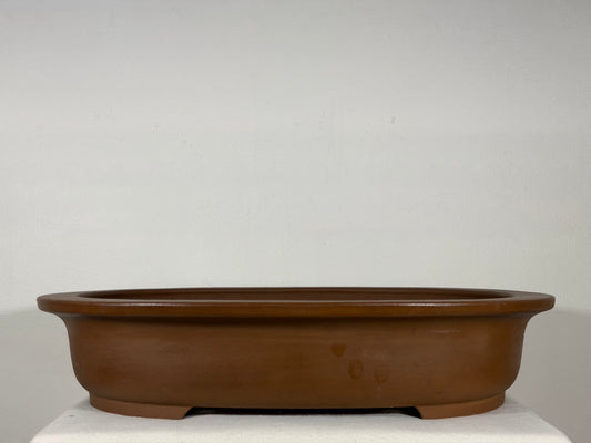 Preowned Japanese Tokoname Unglazed Oval Bonsai Pot Kitayama - 19.75” x 15.75” x 4”