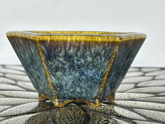 Preowned Hexagon Japanese Tokoname Glazed Bonsai Pot AIBA KOYO - 4” By 3.5”