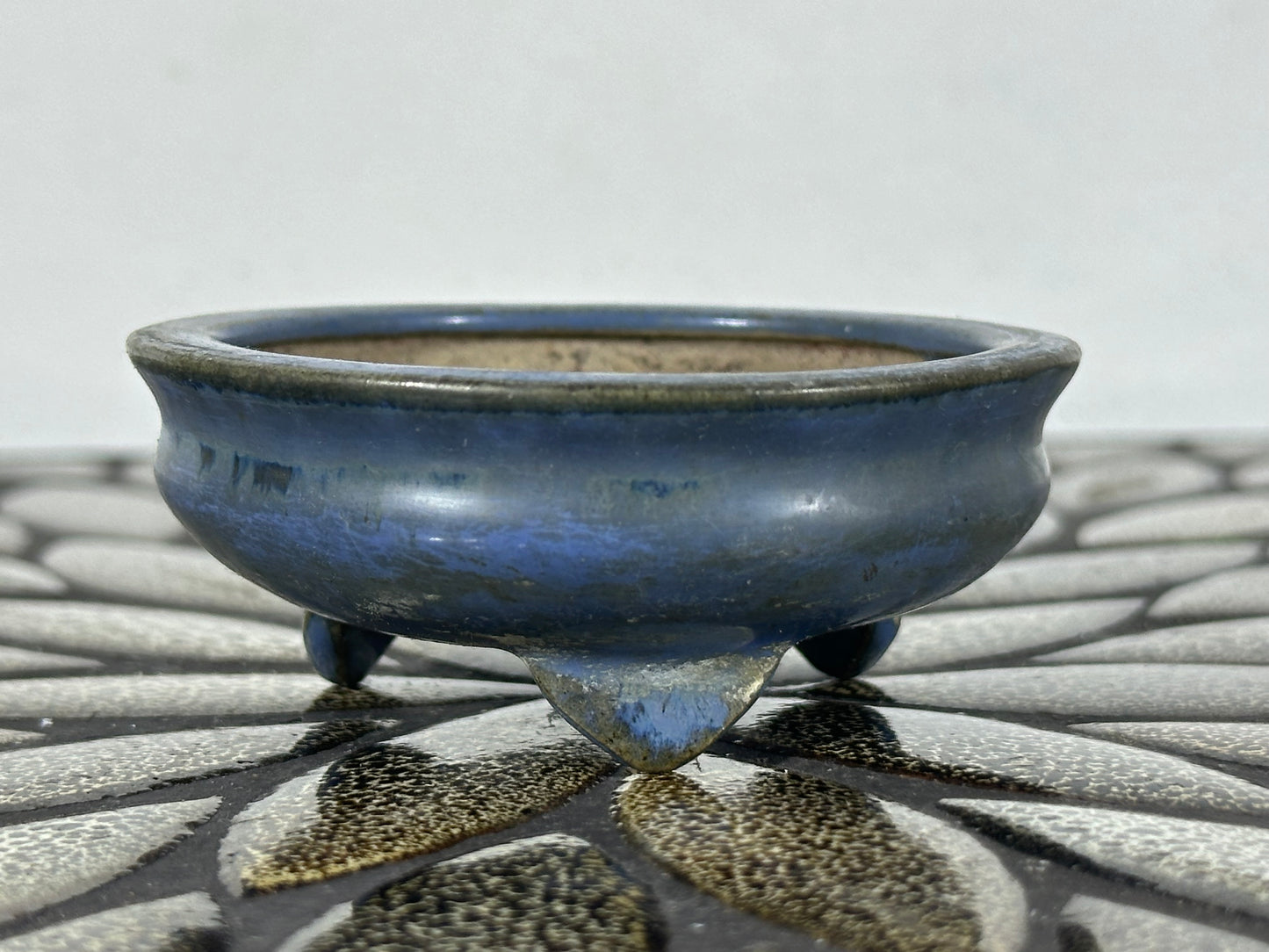 Preowned Japanese Tokoname Glazed Bag Style Bonsai Pot - 3 1/8” By 1.25”