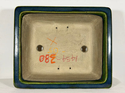 New Japanese Tokoname Glazed Rectangular Bonsai Pot Mazan Terahata - 11” By 9.5”