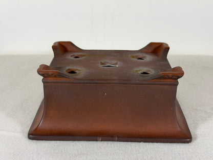 Preowned Japanese Tokoname Unglazed Rectangular Bonsai Pot Has Full Of Patina - 7” By 5.25”
