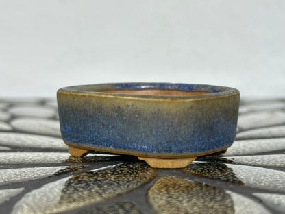 Preowned Japanese Tokoname Glazed Rectangular Bonsai Pot with Stamp - 2” By 1 5/8”