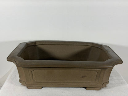 Preowned Japanese Tokoname Unglazed Rectangular Bonsai Pot Yuuji Nakano - 14.25” By 11.5”