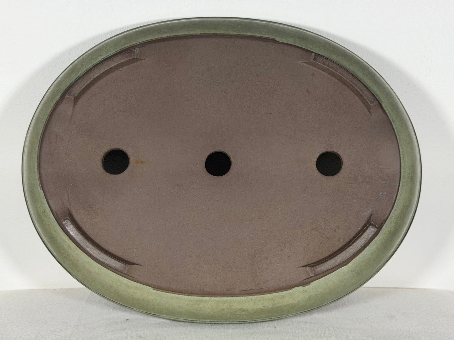 Preowned Japanese Tokoname Glazed Oval Bonsai Pot has Patina - 13” By 10.25”