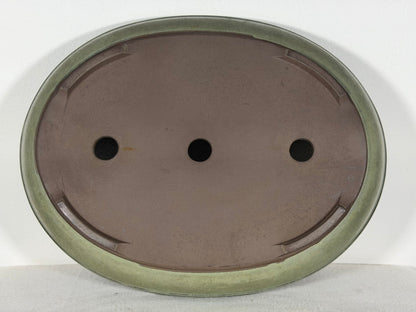 Preowned Japanese Tokoname Glazed Oval Bonsai Pot has Patina - 13” By 10.25”