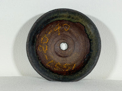 Preowned Japanese Tokoname Glazed Round Bonsai Pot - 4.75” By 1 5/8”