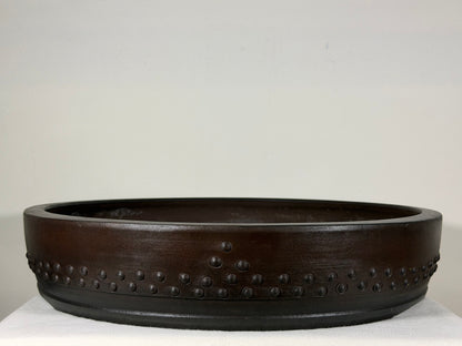 Preowned Japanese Tokoname Unglazed Drum Style  Bonsai Pot Touyou - 18” By 3 5/8”