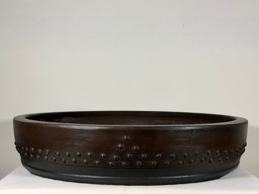 Preowned Japanese Tokoname Unglazed Drum Style  Bonsai Pot Touyou - 18” By 3 5/8”