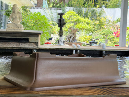 Preowned Japanese Tokoname Unglazed Rectangular Bonsai Pot Gyouzan Nakano - 21.75” By 17.5”