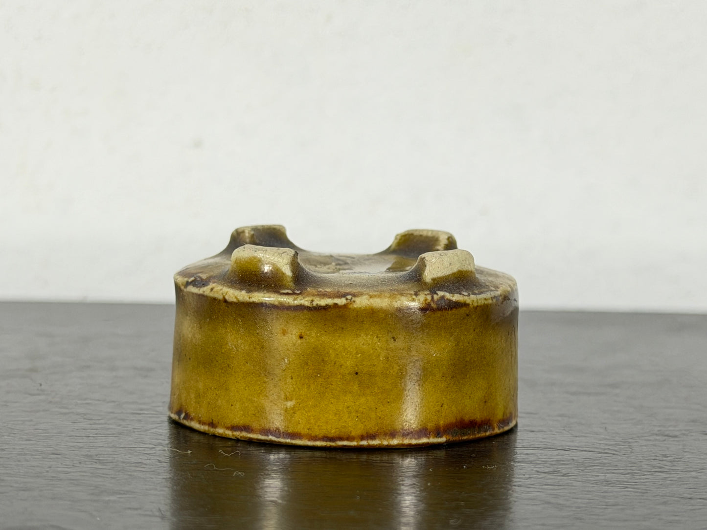 Preowned Vintage Japanese Tokoname Glazed Oval Bonsai Pot Mutou - 1.5” By 1.25”