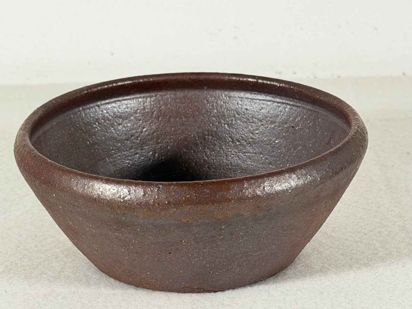 Preowned Japanese Tokoname Unglazed Round Bonsai Pot with Stamps - 5” By 2”