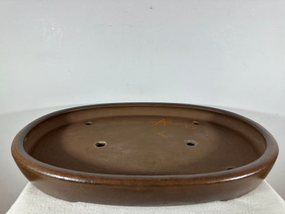 Preowned Japanese Tokoname Unglazed Oval Shallow Bonsai Pot Seizan - 20.5” By 14.5”