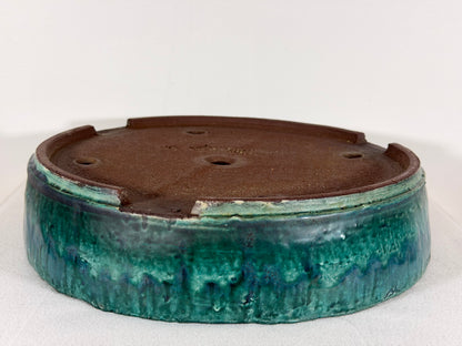 Preowned Japanese Tokoname Glazed Round Bonsai Pot Syuho - 13.75” By 3”