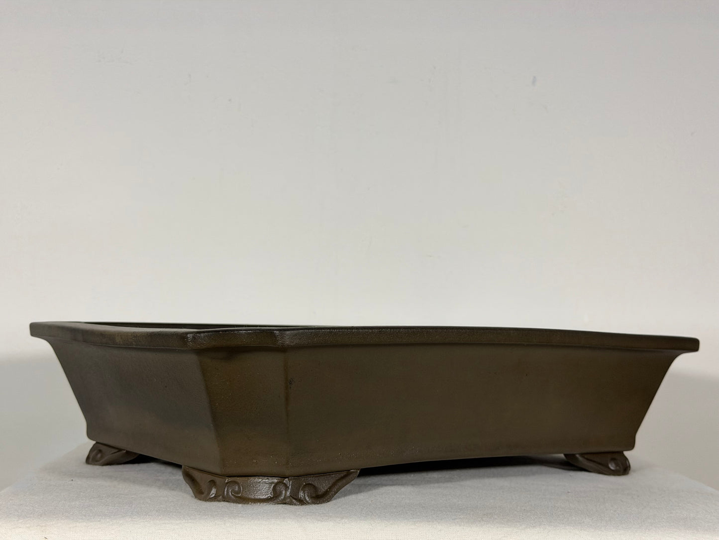 Preowned Japanese Tokoname Unglazed Rectangular Bonsai Pot has Stamps - 15.5” By 11.5”