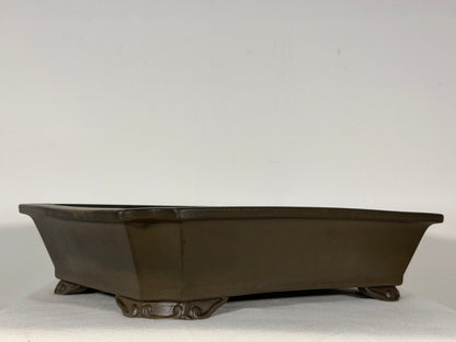 Preowned Japanese Tokoname Unglazed Rectangular Bonsai Pot has Stamps - 15.5” By 11.5”