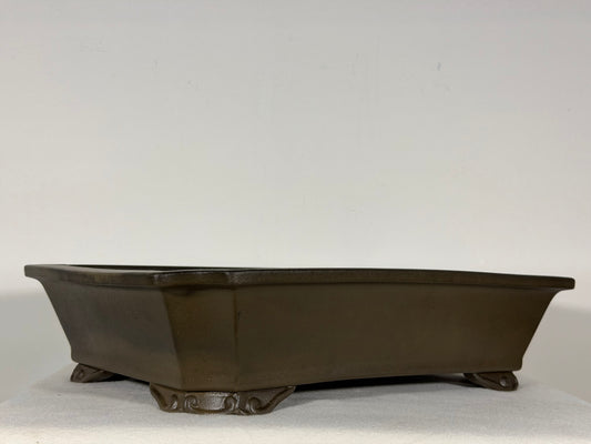 Preowned Japanese Tokoname Unglazed Rectangular Bonsai Pot has Stamps - 15.5” By 11.5”