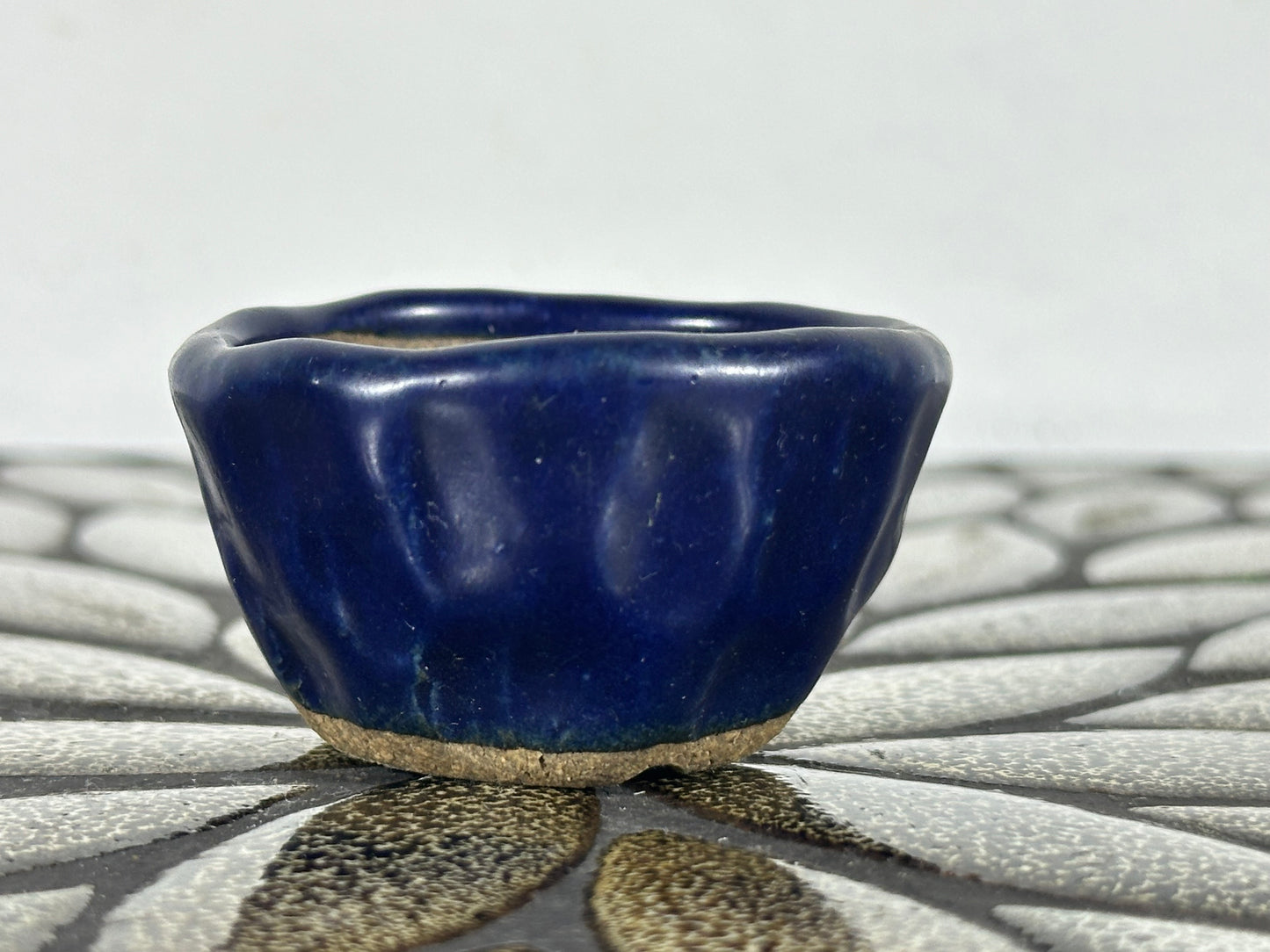 Preowned Japanese Tokoname Glazed Round Bonsai Pot Roman - 2 1/8” By 1.25”