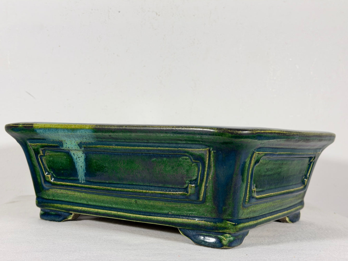 New Japanese Tokoname Glazed Rectangular Bonsai Pot Mazan Terahata - 11” By 10”