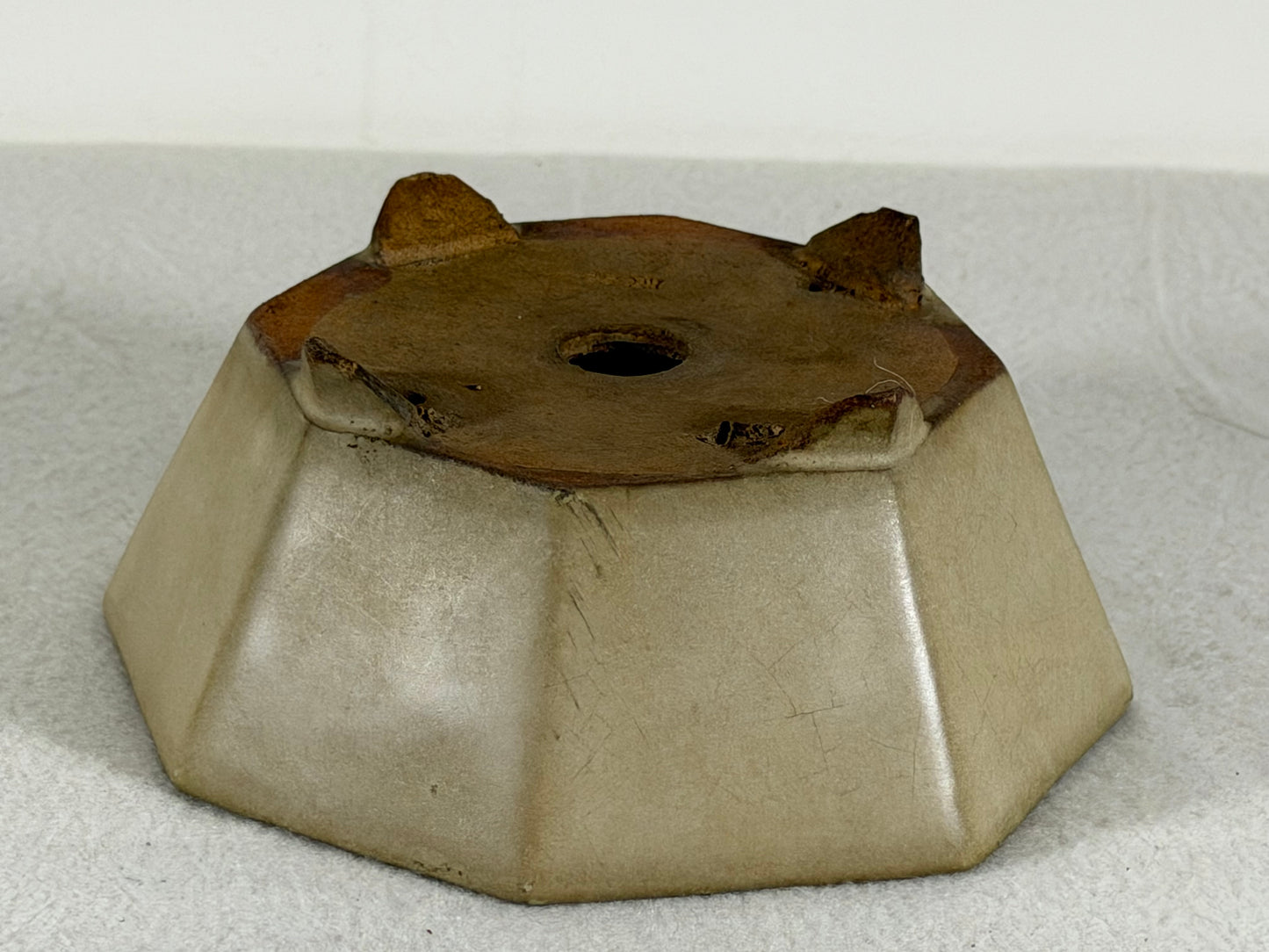 Preowned Japanese Tokoname Glazed Hexagon Bonsai Pot Hatutori - 5.75” By 2.25”