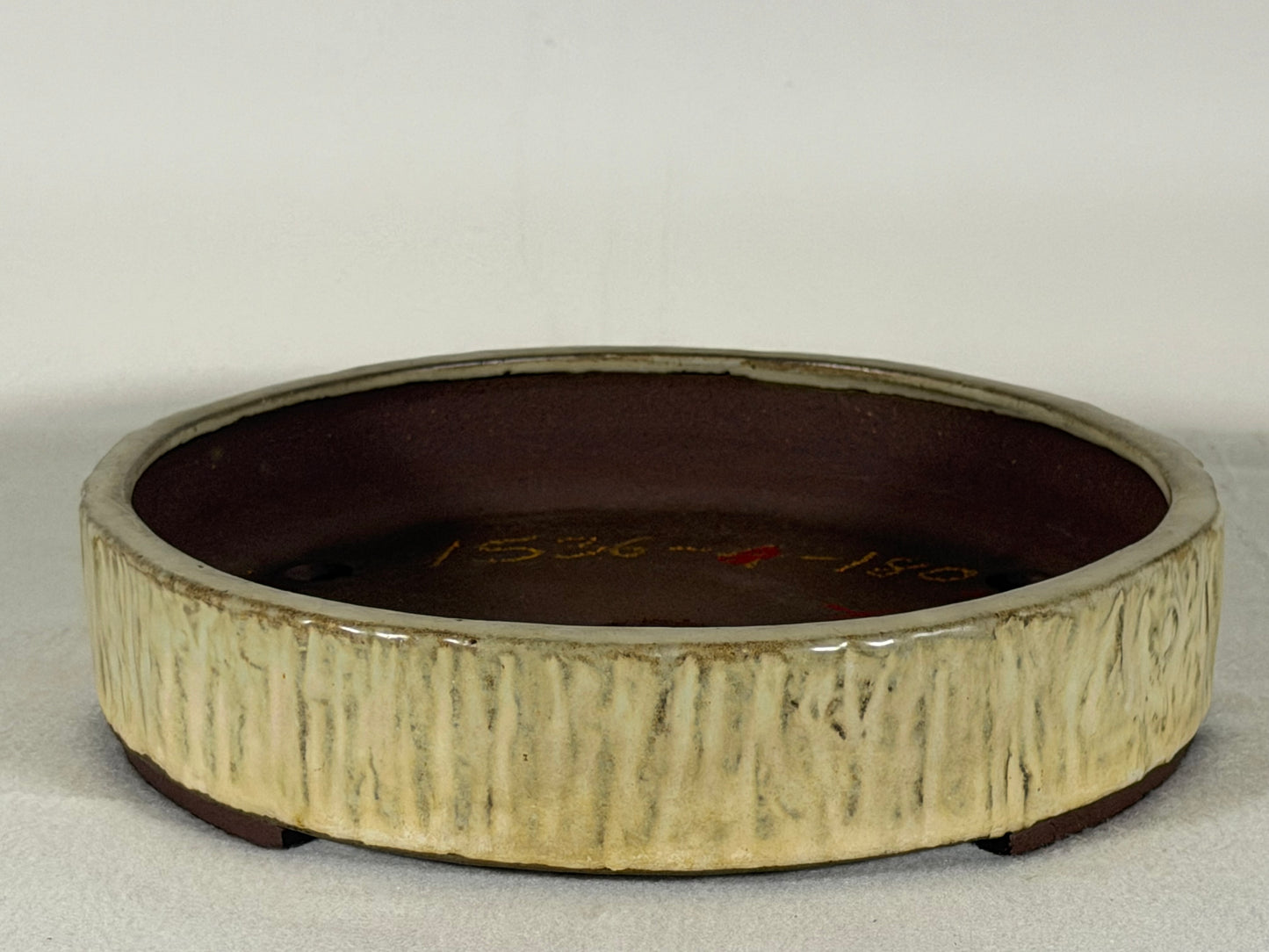 Preowned Japanese Tokoname Glazed Round Bonsai Pot Yamafusa - 9.25” By 2”