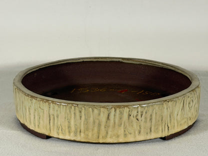 Preowned Japanese Tokoname Glazed Round Bonsai Pot Yamafusa - 9.25” By 2”