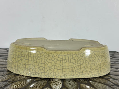 Preowned Japanese Tokoname Glazed Oval Bonsai Pot Mazan Terahata - 8.75” By 7”