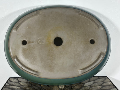 Preowned Japanese Tokoname Shallow Oval Bonsai Pot with Stamp - 15.5” By 12”