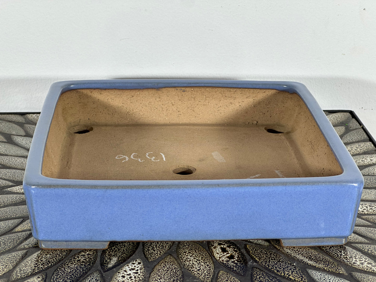 Preowned Japanese Tokoname Glazed Shallow Square Bonsai Pot Yamafusa - 9.75” By 2.25”