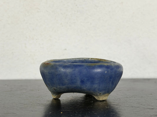Preowned Japanese Tokoname Glazed Round Bonsai Pot With Stamp - 1.75” By 0.75”
