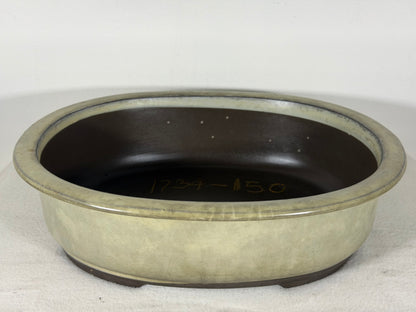 Preowned Japanese Tokoname Glazed Oval Bonsai Pot has Patina - 11.75” By 10”