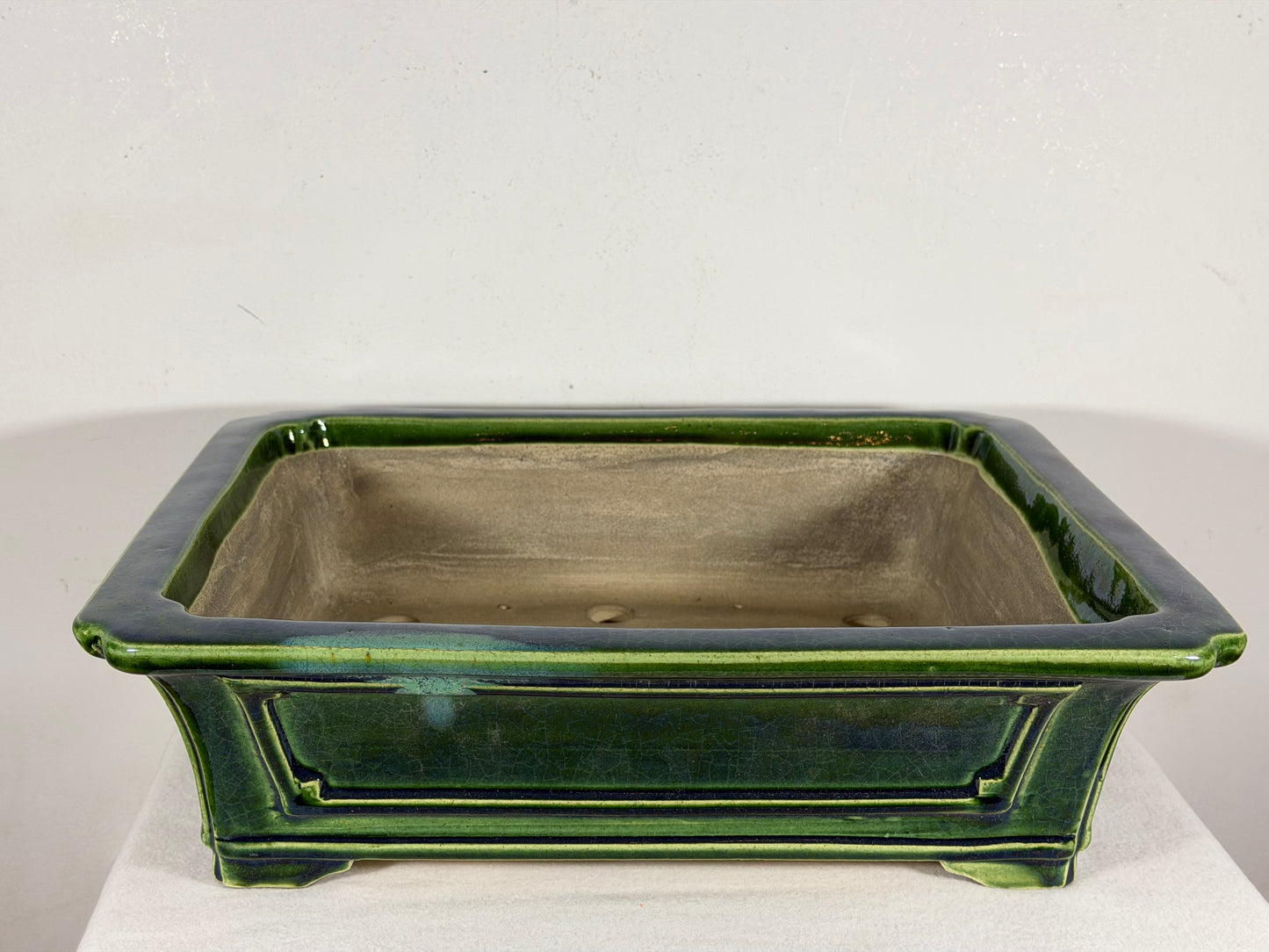 New Japanese Tokoname Glazed Rectangular Bonsai Pot Mazan Terahata - 15.5” By 13.5”