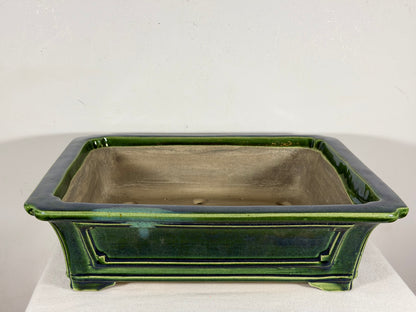 New Japanese Tokoname Glazed Rectangular Bonsai Pot Mazan Terahata - 15.5” By 13.5”