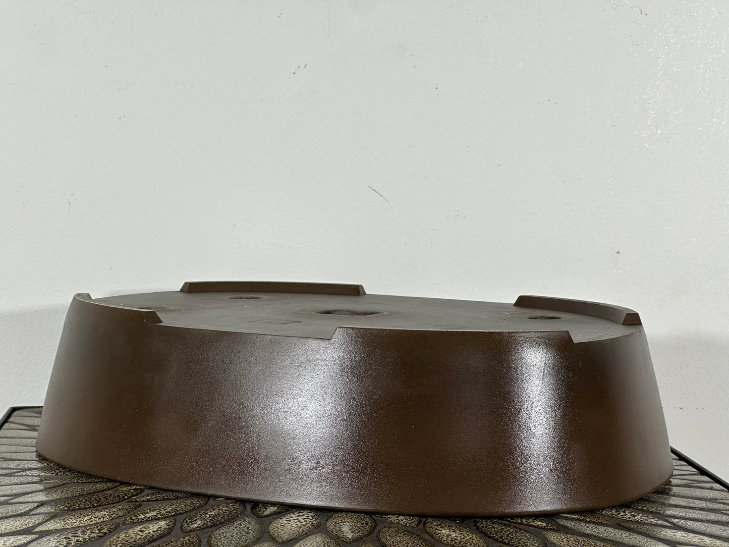 Preowned Japanese Tokoname Unglazed Oval Bonsai Pot Sankyu - 14 3/8” By 11”