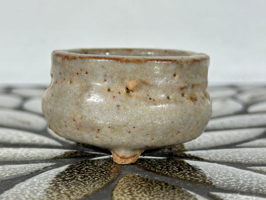 Preowned Japanese Tokoname Glazed Round Bonsai Pot with Stamps - 2” By 1.25”
