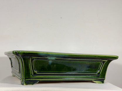 New Japanese Tokoname Glazed Rectangular Bonsai Pot Mazan Terahata - 15.5” By 13.5”