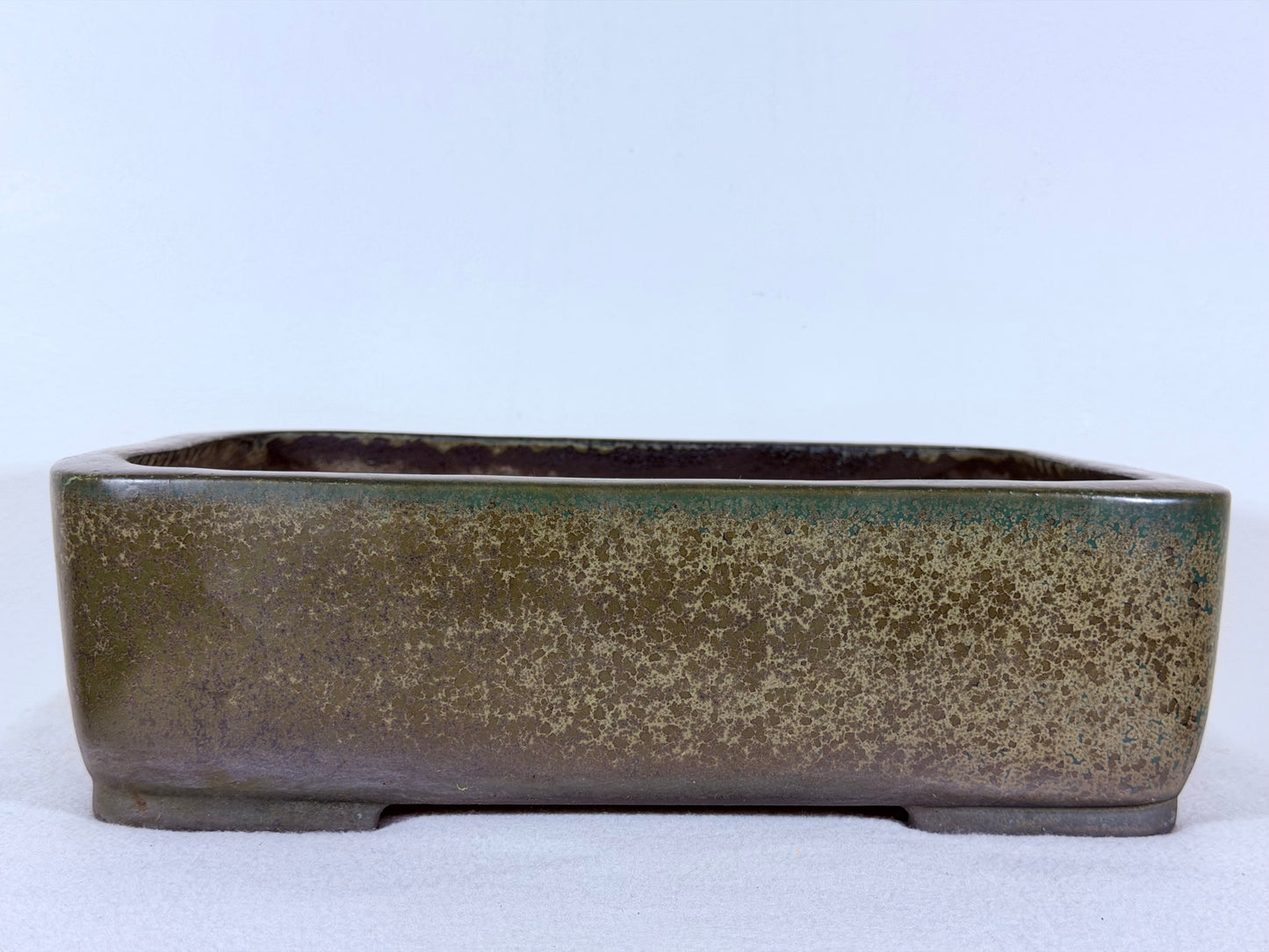 Preowned Japanese Tokoname Glazed Rectangular Bonsai Pot Aiba Koyo - 13” By 10”