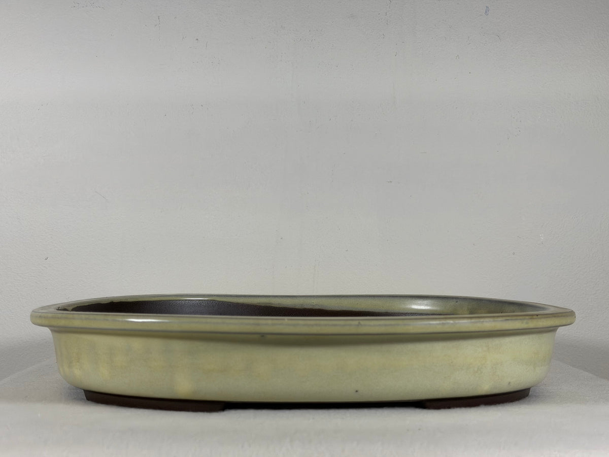 Preowned Japanese Tokoname Glazed Oval Bonsai Pot - 13.75” By 11”